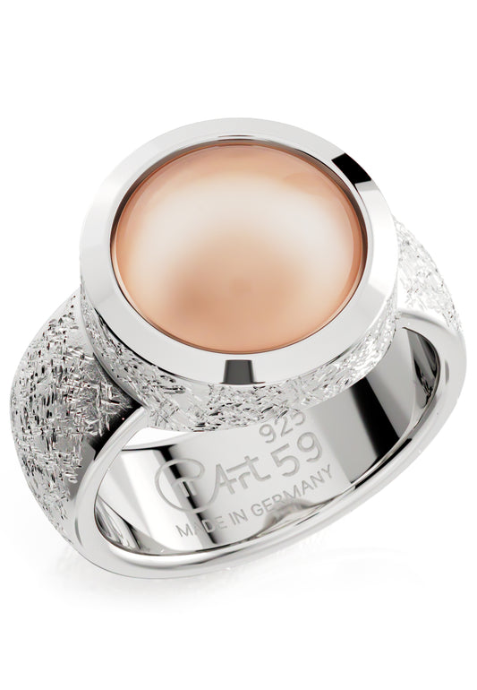 Bague Ovalis pierre de lune rose pêche